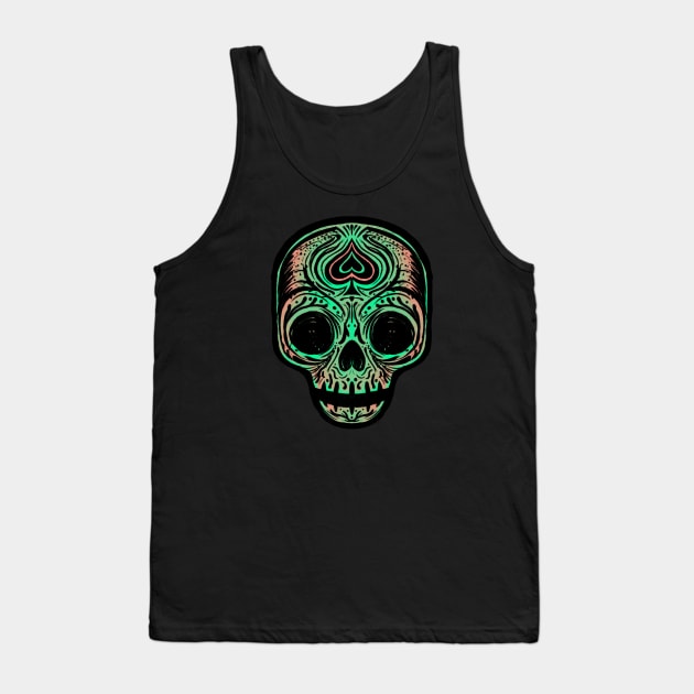 Sugar Skull - Salmon Green Tank Top by RudeOne